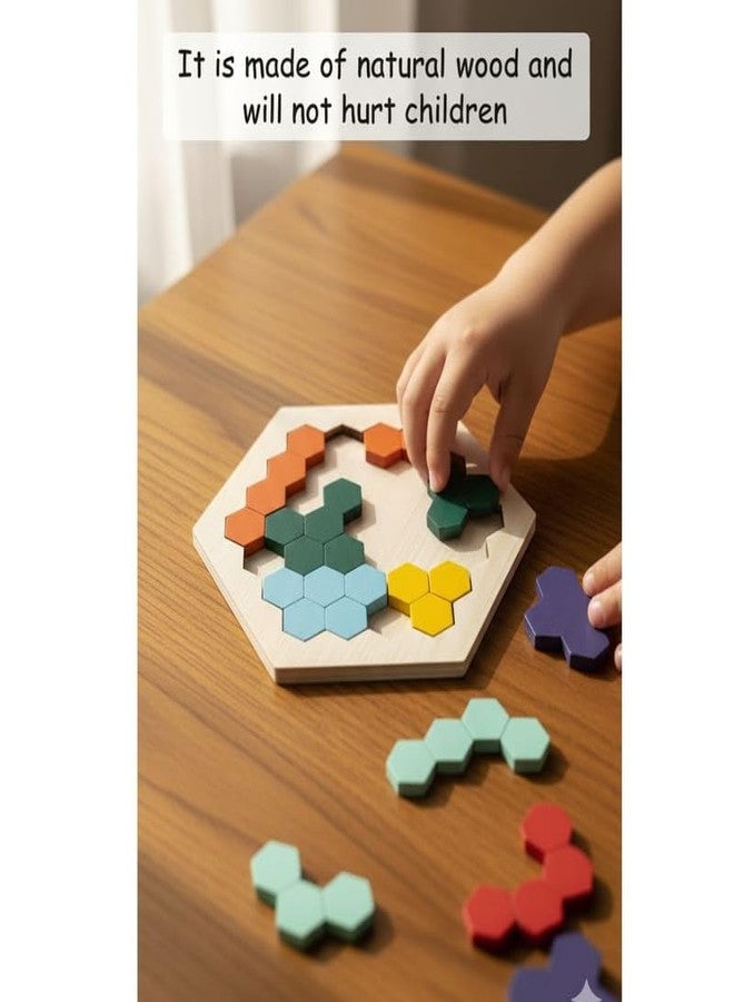 ESPtronics 1 Set Wooden Hexagon Puzzle for Kids & Adults Montessori Shape and Pattern Matching Brain Teaser, Educational Logic Game, STEM Toy Gift for All Ages, Preschool Learning and IQ Challenge - Image 5